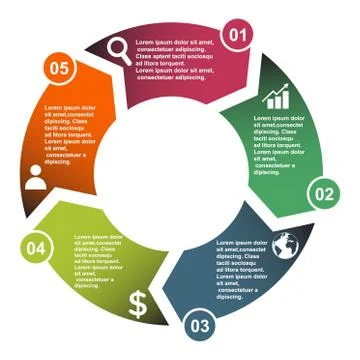 5 step vector element in five colors with labels, infographic diagram. Busine Illustrazione stock