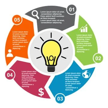 5 step vector element in five colors with labels, infographic diagram. Busine Stock Illustration