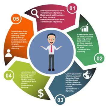 5 step vector element in five colors with labels, infographic diagram. Busine Illustrazione stock