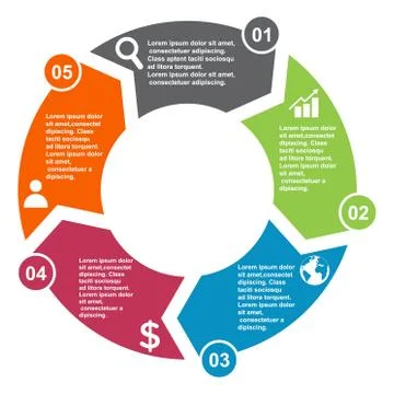 5 step vector element in five colors with labels, infographic diagram. Busine Stock Illustration