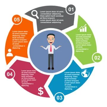 5 step vector element in five colors with labels, infographic diagram. Busine Stock Illustration