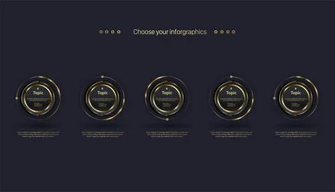 5 Steps buttons Timeline infographics design. and with modern luxury element Illustrazione stock