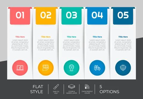 5 steps of Flat infographic vector design with square object for marketing. P 스톡 일러스트