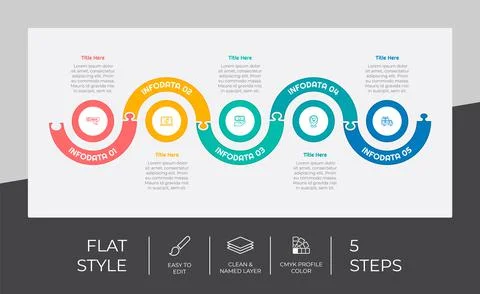 5 steps of flat infographic vector design with puzzle concept for marketing.  스톡 일러스트