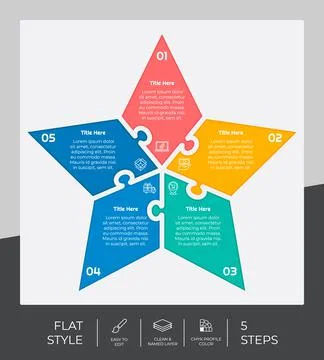 5 steps of flat infographic vector design with puzzle concept for marketing.  스톡 일러스트