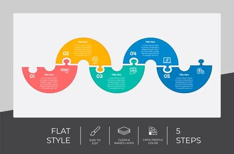 5 steps of flat infographic vector design with puzzle concept for marketing.  Stock Illustration