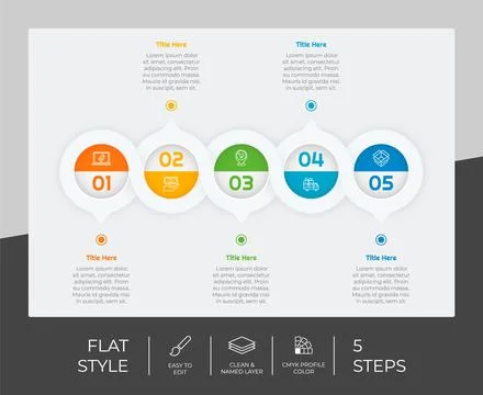 5 steps of flat infographic vector design with square object for marketing. P 스톡 일러스트
