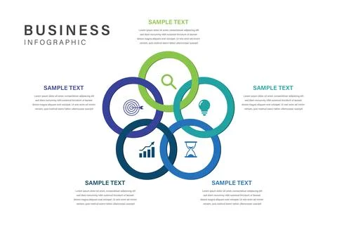 5 steps of Interconnected Business Concepts Infographic with Icon Circles Illustrazione stock