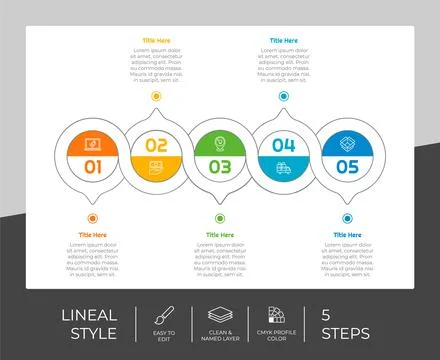 5 steps of line infographic vector design with square object for marketing. P Stock Illustration