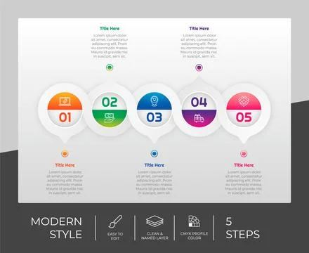 5 steps of modern infographic vector design with square object for marketing. Stock Illustration