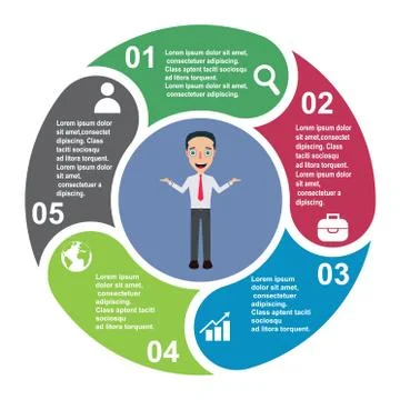 5 steps vector element in five colors with labels, infographic diagram. Busin Stock Illustration