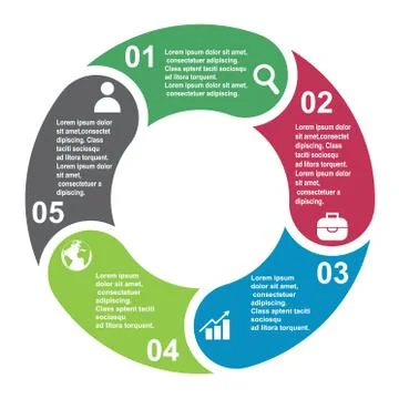 5 steps vector element in five colors with labels, infographic diagram. Busin Illustrazione stock