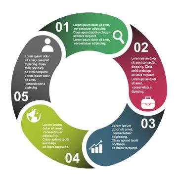 5 steps vector element in five colors with labels, infographic diagram. Busin 스톡 일러스트