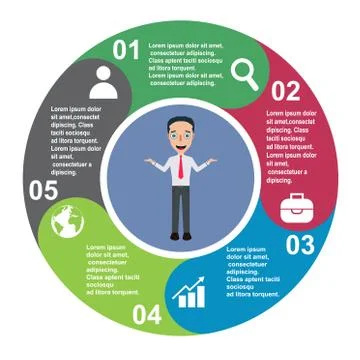 5 steps vector element in five colors with labels, infographic diagram. Busin 스톡 일러스트