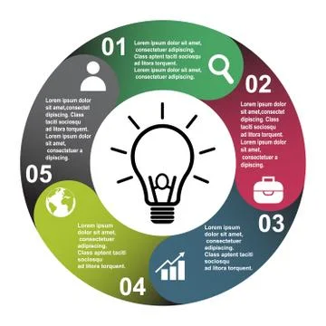 5 steps vector element in five colors with labels, infographic diagram. Busin Stock Illustration