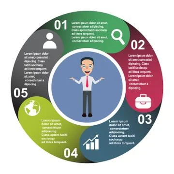 5 steps vector element in five colors with labels, infographic diagram. Busin Stock Illustration