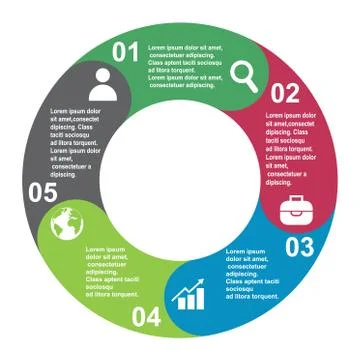 5 steps vector element in five colors with labels, infographic diagram. Busin Illustrazione stock