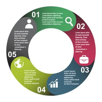 5 steps vector element in five colors with labels, infographic diagram. Busin Illustrazione stock