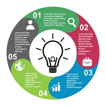 5 steps vector element in five colors with labels, infographic diagram. Busin Illustrazione stock