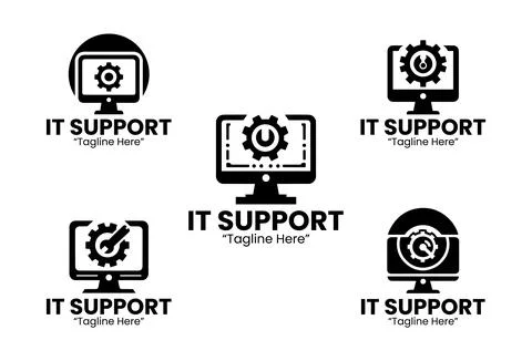 5 Support Logo Set Modern Technology Service Design Black and White Illustrazione stock