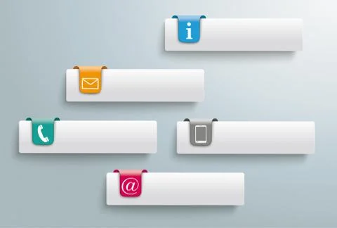 5 Tabs Colored Markers Contact Icons Stock Illustration