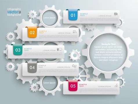5 Tabs Colored Markers Gears Index Infographic Stock Illustration