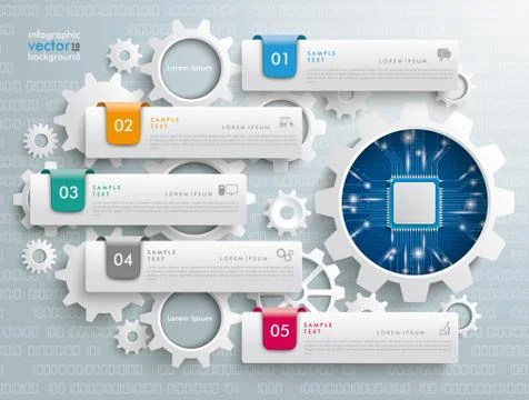 5 Tabs Colored Markers Gears Index Infographic Microchip Stock Illustration