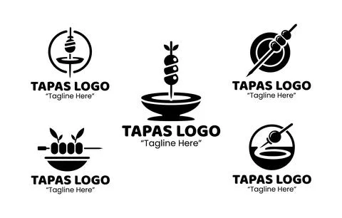 5 Tapas Logo Set Professional Small Plates Branding Collection Black and Whit Stock Illustration
