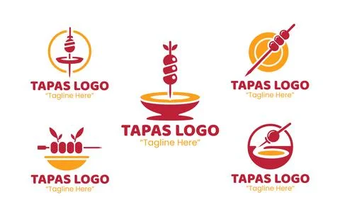 5 Tapas Logo Set Professional Small Plates Branding Collection Ilustração Stock