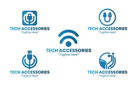 5 Tech Accessories Logo Set Digital Gadget Brand Identity Stock Illustration