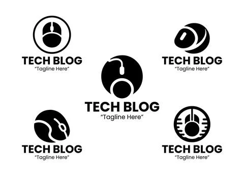5 Tech Blog Logo Set Modern Digital Media Design Black and White Stock Illustration