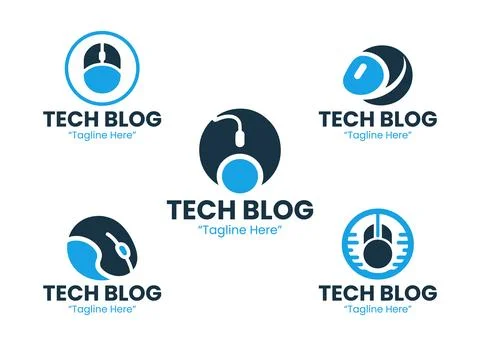 5 Tech Blog Logo Set Modern Digital Media Design Stock Illustration
