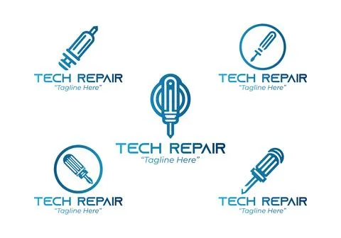 5 Tech Repair Logo Set Electronic Device Service Brand Stock Illustration