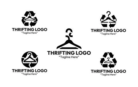 5 Thrifting Logo Set Secondhand Fashion Store Design Black and White Stock Illustration