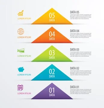 5 triangle timeline infographic options paper template with data background.  Stock Illustration