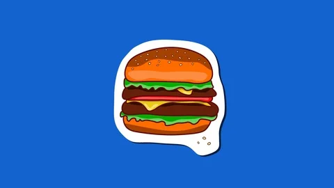  5 types of burger animation on a blue background. Styling in the form of a stic Stock Footage 103153477