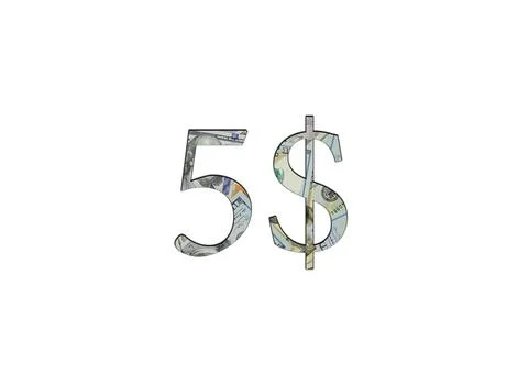 $ 5. Us dollar banknotes. The texture of the money. Isolated on white backgro Stock Photos