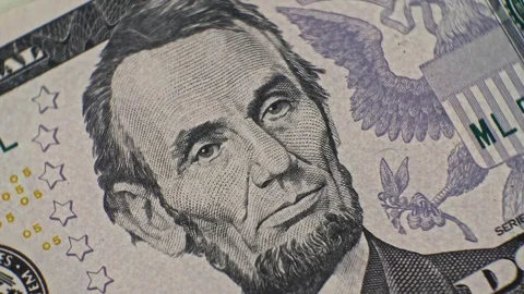 5 USD close up. 5 dollar, money background. Close up of 5 dollars details. Stock Footage 127848560