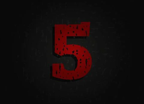 5 vector red number made of grunge texture. Insane Fear brutal font. Wicked n Illustrazione stock
