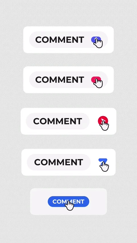 5 Vertical Comment Button Animations - Multi Style - Alpha Channel 4K Stock Footage 336440957