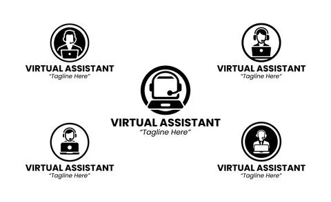 5 Virtual Assistant Logo Set Digital Support Brand Identity Black and White Stock Illustration