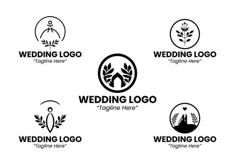 5 Wedding Logo Set Elegant Minimalist Marriage Brand Design Black and White Illustration