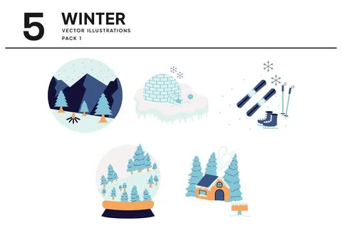 5 Winter Vector Illustrations Stock Illustration