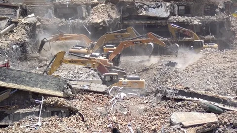 5 x Excavators on construction site Stock Footage 82107315