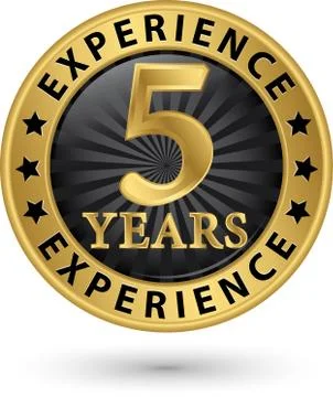 5 years experience gold label, vector illustration Stock Illustration