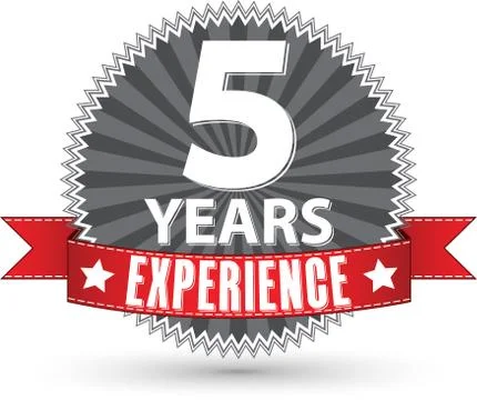 5 years experience retro label with red ribbon, vector illustration Illustrazione stock