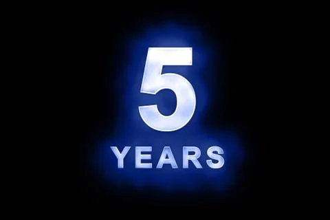5 years in glowing white numbers on blue Stock Illustration