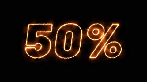 50% off, animated fire text. Discounts glow in the dark. Stock Footage 201981967