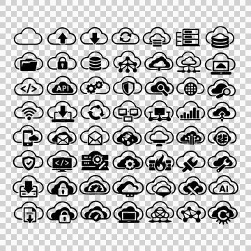 50 Black and White Cloud Computing Icons Collection Design 库存插图
