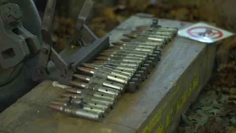 50 Caliber Machine Gun Ammunition from World War 2 Stock Footage 325350878